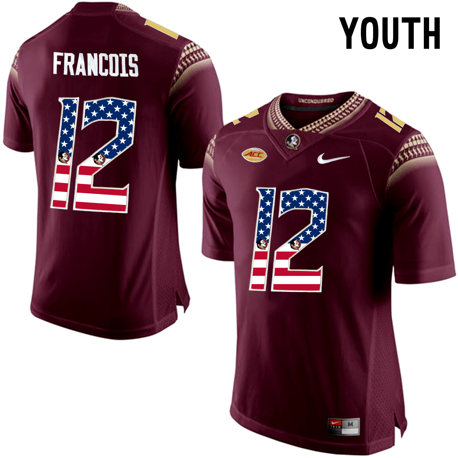 US Flag Fashion Youth Florida State Seminoles Deondre Francois #12 College Football Jersey  Red->youth ncaa jersey->Youth Jersey